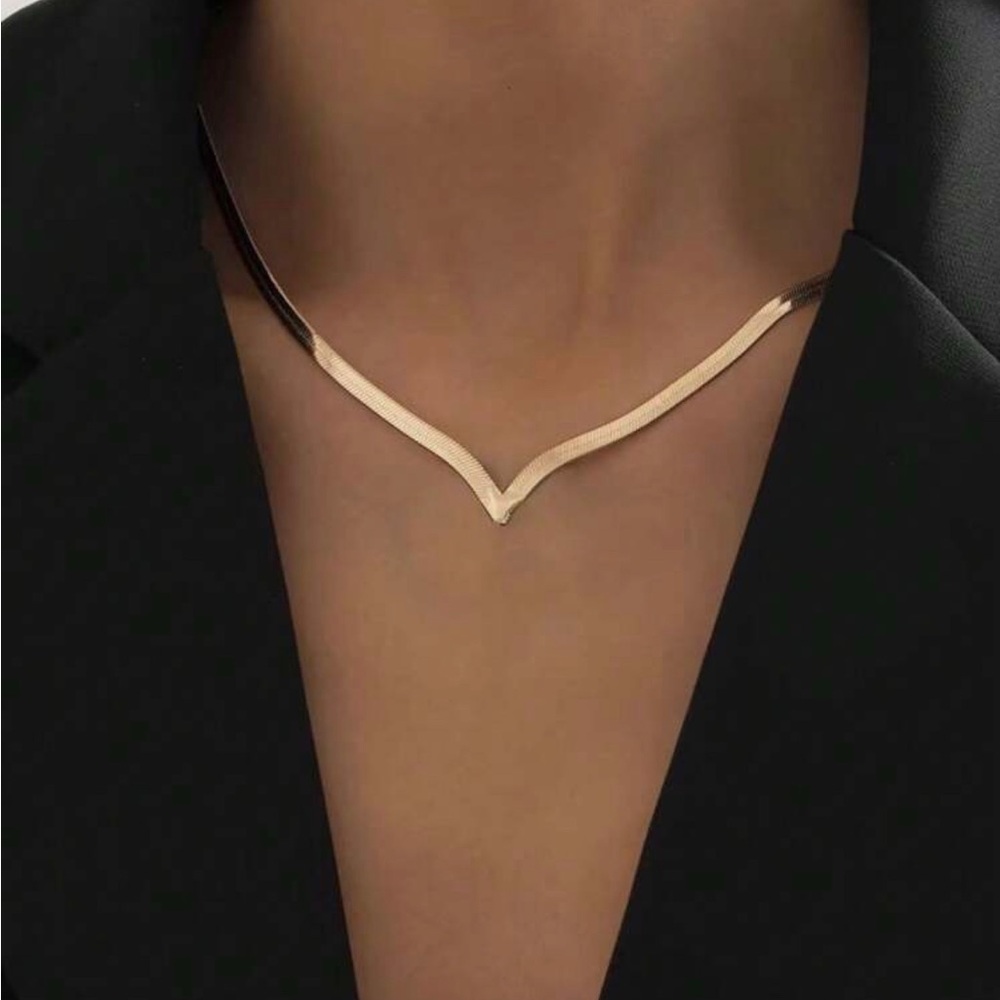 Gold Plated Stainless Steel V- Shaped Necklace